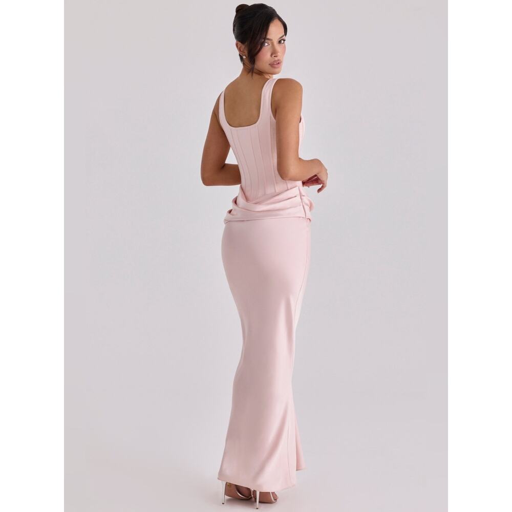 House of CB Kira Blush Pink Satin Gathered Maxi Dress XS - Picture 7 of 13